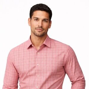 Men’s Unlisted Kenneth Cole Dress Shirt 18.5 34/35 Red Plaid Big & Tall